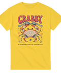 Humoristisk krabba med texten Please return to the beach – gul t-shirt