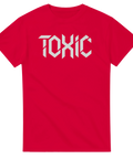 Röd t-shirt med modernt och kantigt Toxic tryck i vitt