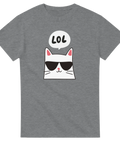 Minimalistisk kattdesign med LOL-textbubbla – gråmelerad t-shirt med attityd