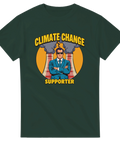 Kaxigt motiv med industriella skorstenar och rök på mörkgrön t-shirt