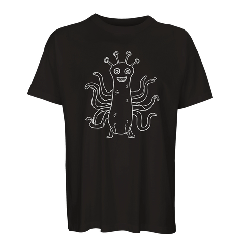 Doodle art monster med många armar – svart oversized t-shirt