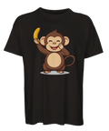 Svart premium t-shirt med grafiskt tryck av en apa och banan