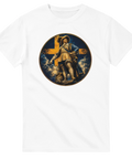 Detaljrik svensk historia med kungamotiv på vit t-shirt