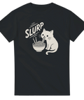 Minimalistisk illustration av katt som äter ramen – grafisk t-shirt