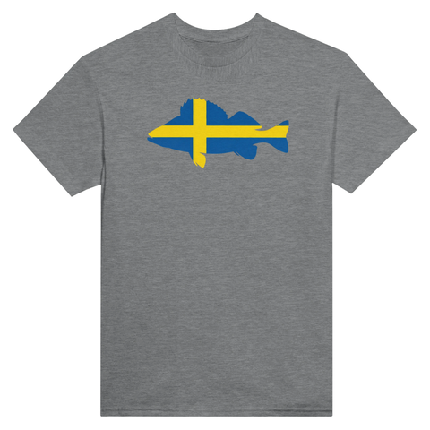 Gråmelerad t-shirt med en klassisk fiskdesign för sportfiskare
