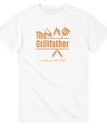 Vit t-shirt med The Grillfather-logotyp och maffia-inspirerat citat