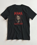 Psykotiskt creepypasta-motiv med röd text på en svart t-shirt