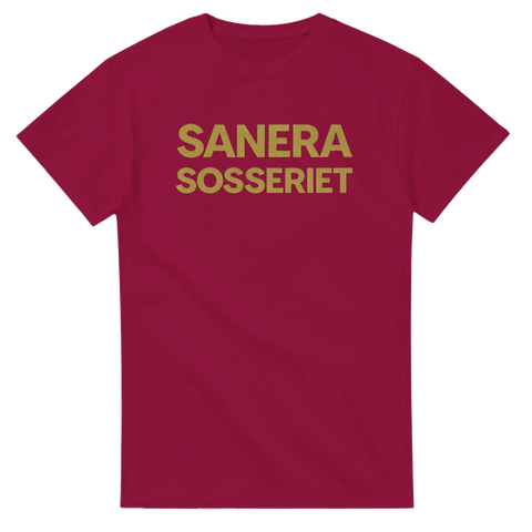 Gyllene texttryck Sanera Sosseriet för politisk debatt – vinröd t-shirt