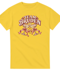 Gul t-shirt med champagneglas, rosett, ring och texten ”Team bruden”.