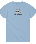Minimalistisk illustration av en katt som kikar fram – Paw Records t-shirt