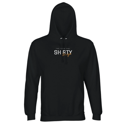 Svart premiumhoodie med centrerat grafiskt motiv i ren stil