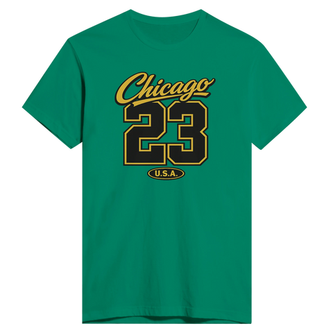 Grön t-shirt med sportigt Chicago 23 tryck i gult och svart
