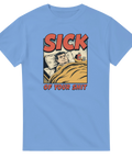 Grafiskt tryck i 50-talsstil med halftone-effekt och humor – ljusblå t-shirt