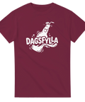 Retro flaska i rörelse med humoristisk dagsfylla text – mörkröd t-shirt