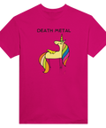 Ironiskt motiv med en söt enhörning och hårdrockstext – cerise t-shirt