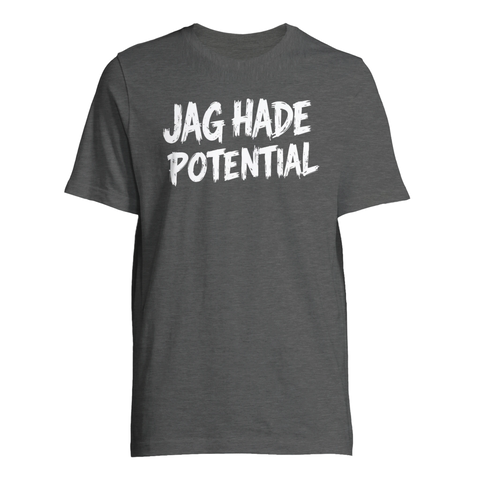 Handritad vit text med budskapet Jag hade potential – mörkgrå t-shirt