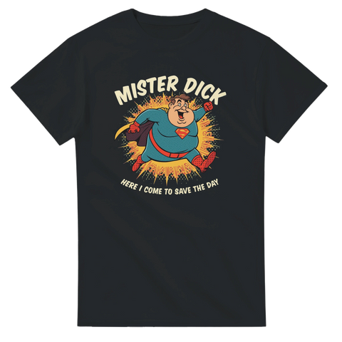 Humoristiskt serietidningsmotiv av en korpulent hjälte – rolig t-shirt