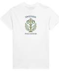 Illustration av blomsterprydd majstång med svenska flaggor – grafisk t-shirt dam
