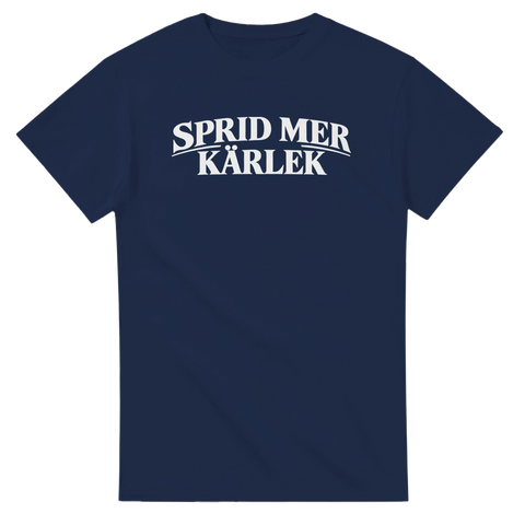 Stilrent vitt tryck med positivt citat på marinblå t-shirt