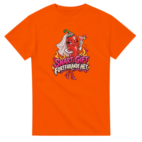T-shirt med en chili i brudslöja och texten Snart gift, fortfarande het