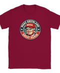 Satirisk "Make Greenland Great Again" Trump-parodi på rödbrun t-shirt.