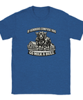 T-shirt med spetsig humor och vintage-illustration av en tjur i blått