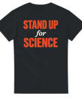 Svart t-shirt med texten Stand Up for Science i rött och vitt.