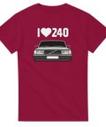 Stilrent tryck av klassisk 240-grill på en hallonröd t-shirt