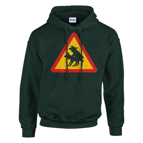 Grafiskt tryck av älgar under parningstid på skogsgrön hoodie