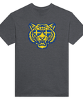 Svensk tiger med solglasögon med svenska flaggan på grå t-shirt.