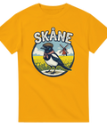 Retro motiv med skånsk skata och vindmölla – gul t-shirt