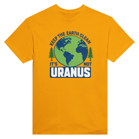Gul t-shirt med provokativt och skämtsamt tryck av planeten jorden