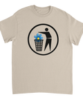 Minimalistisk symbol för källsortering av politiska partier på beige t-shirt