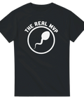 Humoristiskt motiv med en spermie och texten The Real MVP på svart t-shirt