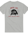 Rolig t-shirt med citat och trött tvättbjörn i grå färg