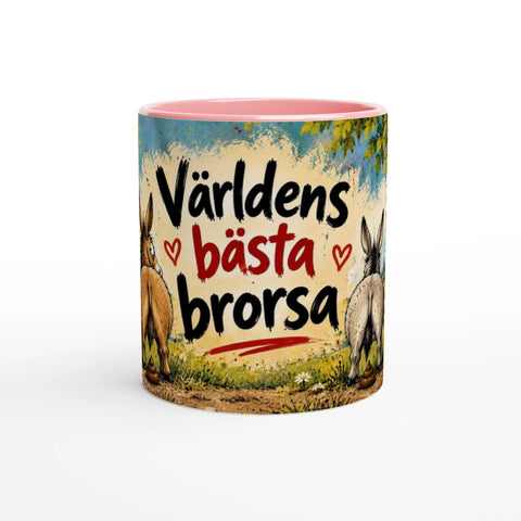 Mugg med texten Världens bästa brorsa och tecknade åsnor.