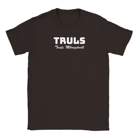Pingis merch med texten TRULS truls möregårdh på mörkbrun t-shirt