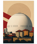 Vintage-inspirerad Stockholmstavla med Globen och stadens arkitektur i fokus