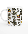 Kaffemugg med historiskt Uganda-motiv, elefanter och ugandiska flaggan