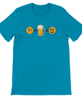 Turkos t-shirt med smileys och en ölsejdel som bildar en ekvation.