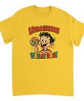 Retro illustration av pojke med klubba – vintage t-shirt motiv