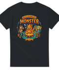 Retro illustration av en levande eldslåga och skrämda campare på svart t-shirt