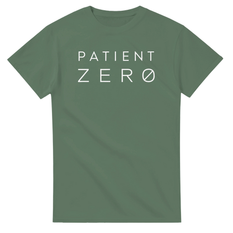 Kliniskt texttryck Patient Zero på grön bakgrund – t-shirt med steril estetik