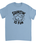 Illustration av en glad val med texten Squirtin' is fun – rolig t-shirt