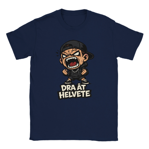 Grym Mörkblå t-shirt med uppkäftig chibi-illustration och tydligt budskap