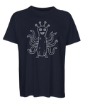 Handritat monster i minimalistisk line art – mörkblå oversized t-shirt