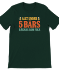 Mörkgrön t-shirt med texten Allt under 5 bärs räknas som fika i retrofärger.