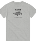 Gråmelerad t-shirt med minimalistisk fiskillustration och text
