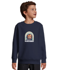 Mjaustronaut-katt i rymdhjälm på marinblå sweatshirt för barn.