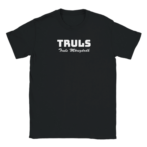 TRULS Truls Möregårdh" text i vitt på svart t-shirt.